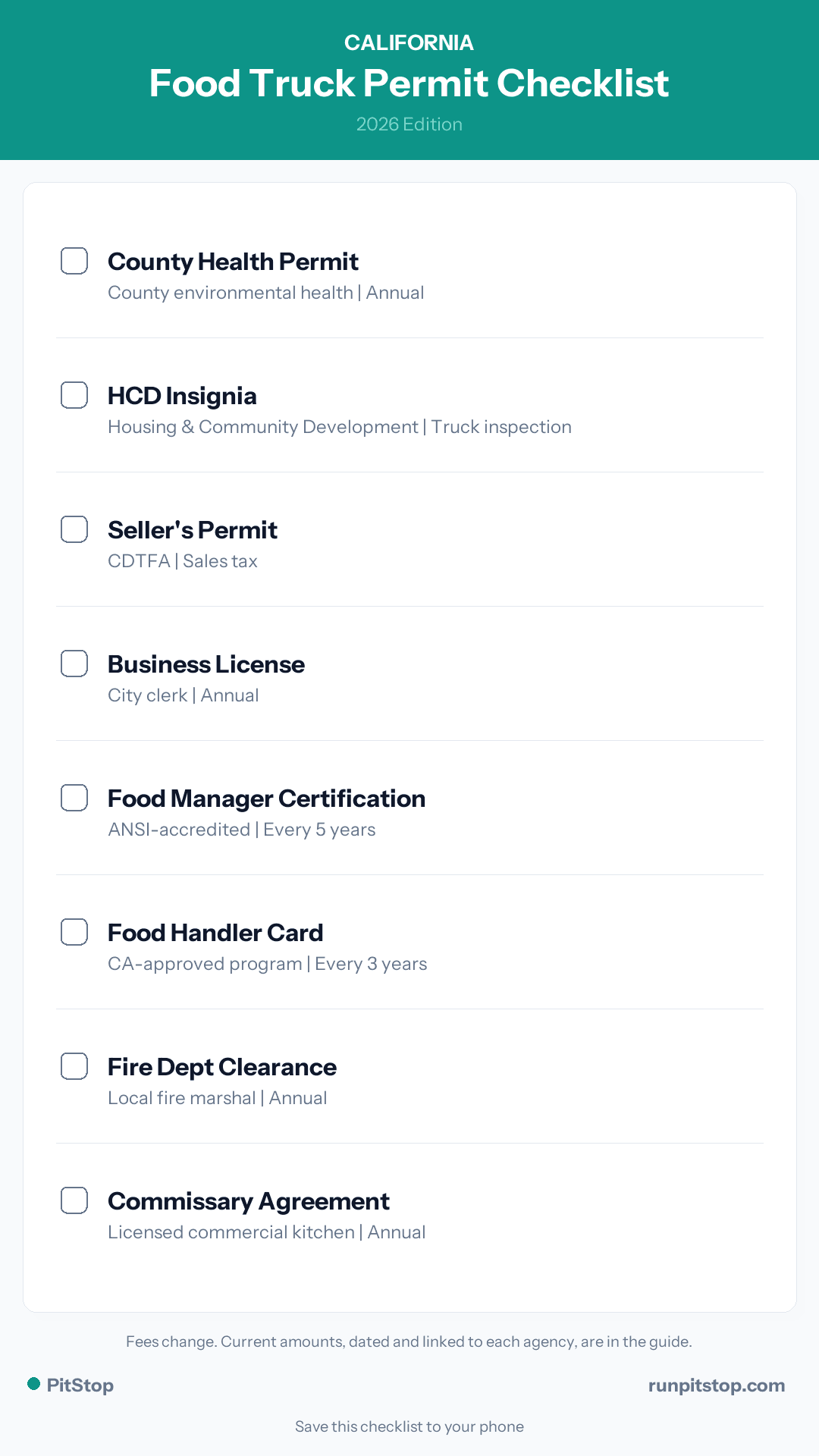 California Food Truck Permit Checklist - 2026