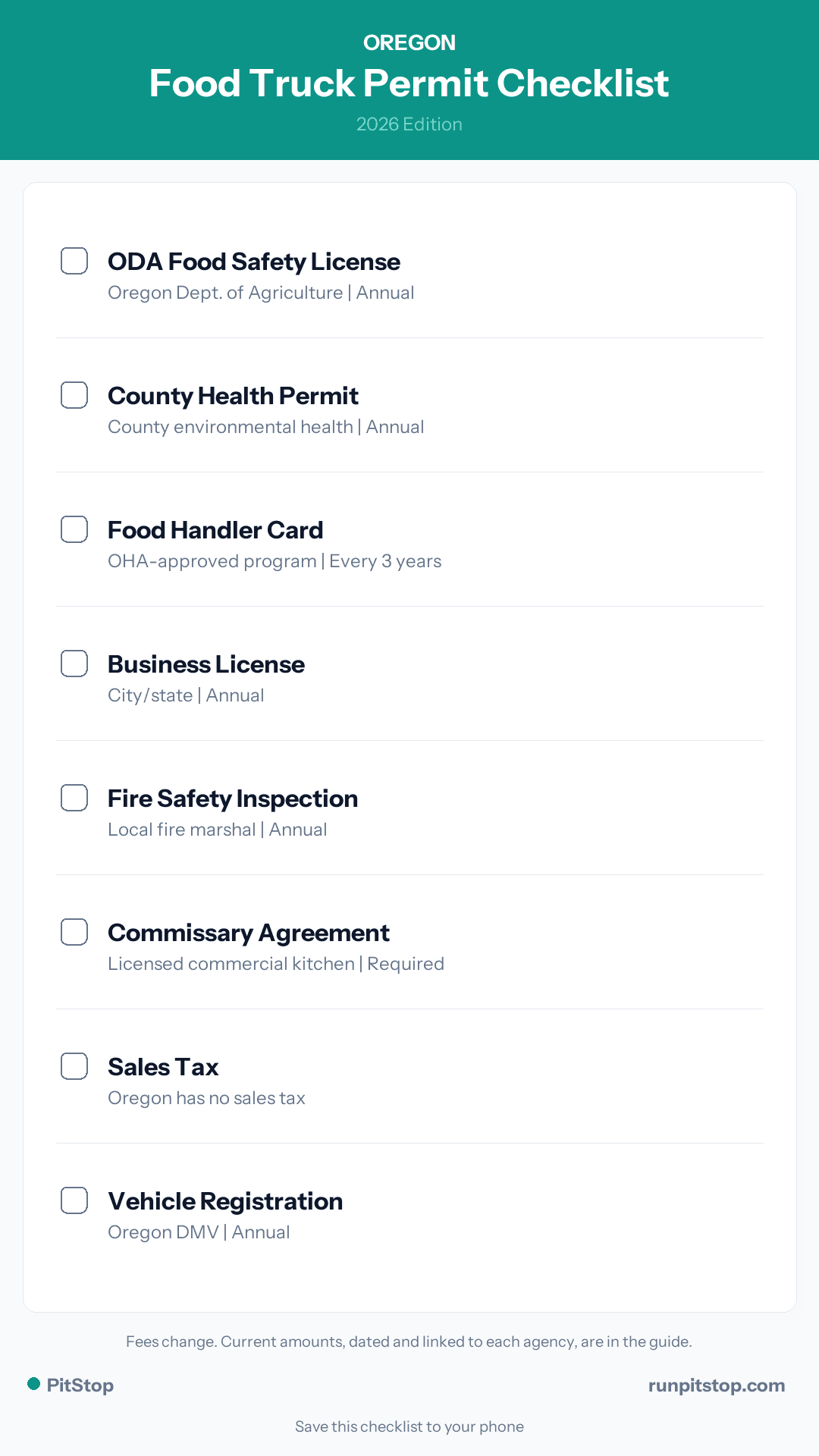 Oregon Food Truck Permit Checklist - 2026