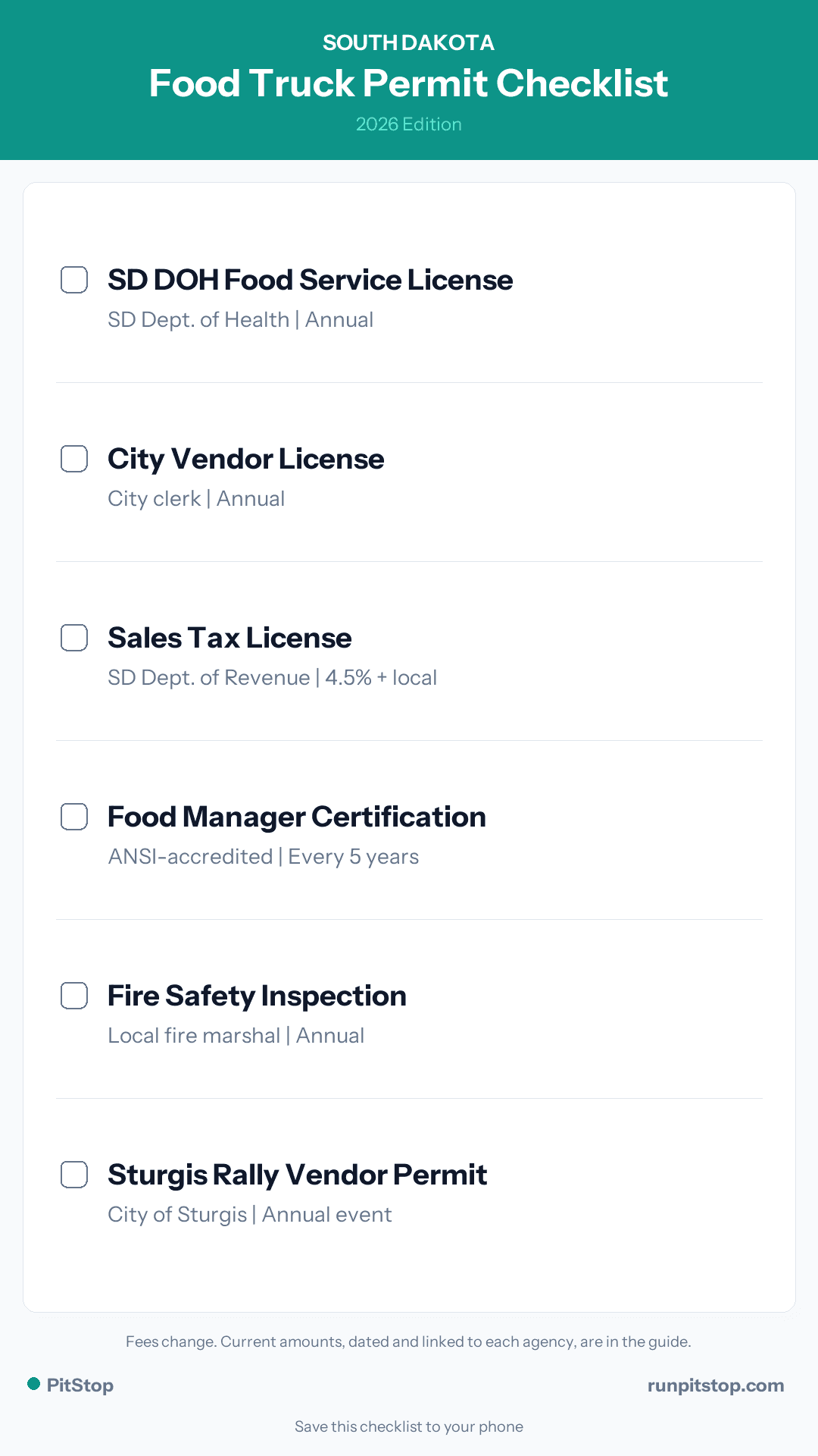 South Dakota Food Truck Permit Checklist - 2026