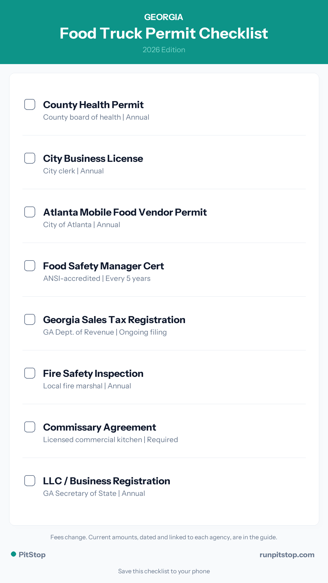 Georgia Food Truck Permit Checklist - 2026