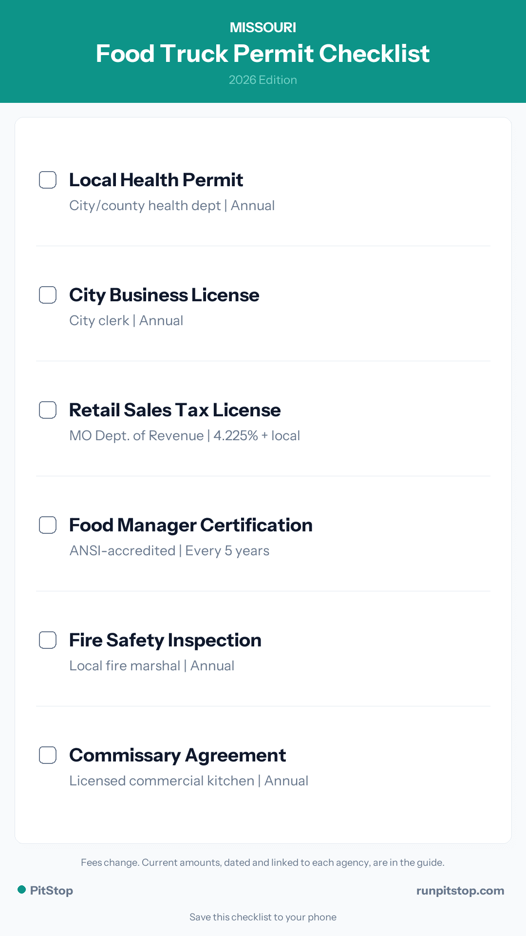 Missouri Food Truck Permit Checklist - 2026