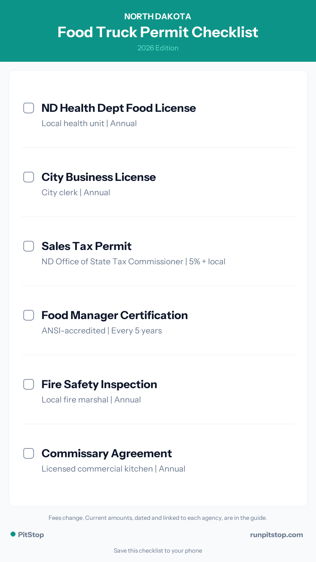 North Dakota Food Truck Permit Checklist - 2026