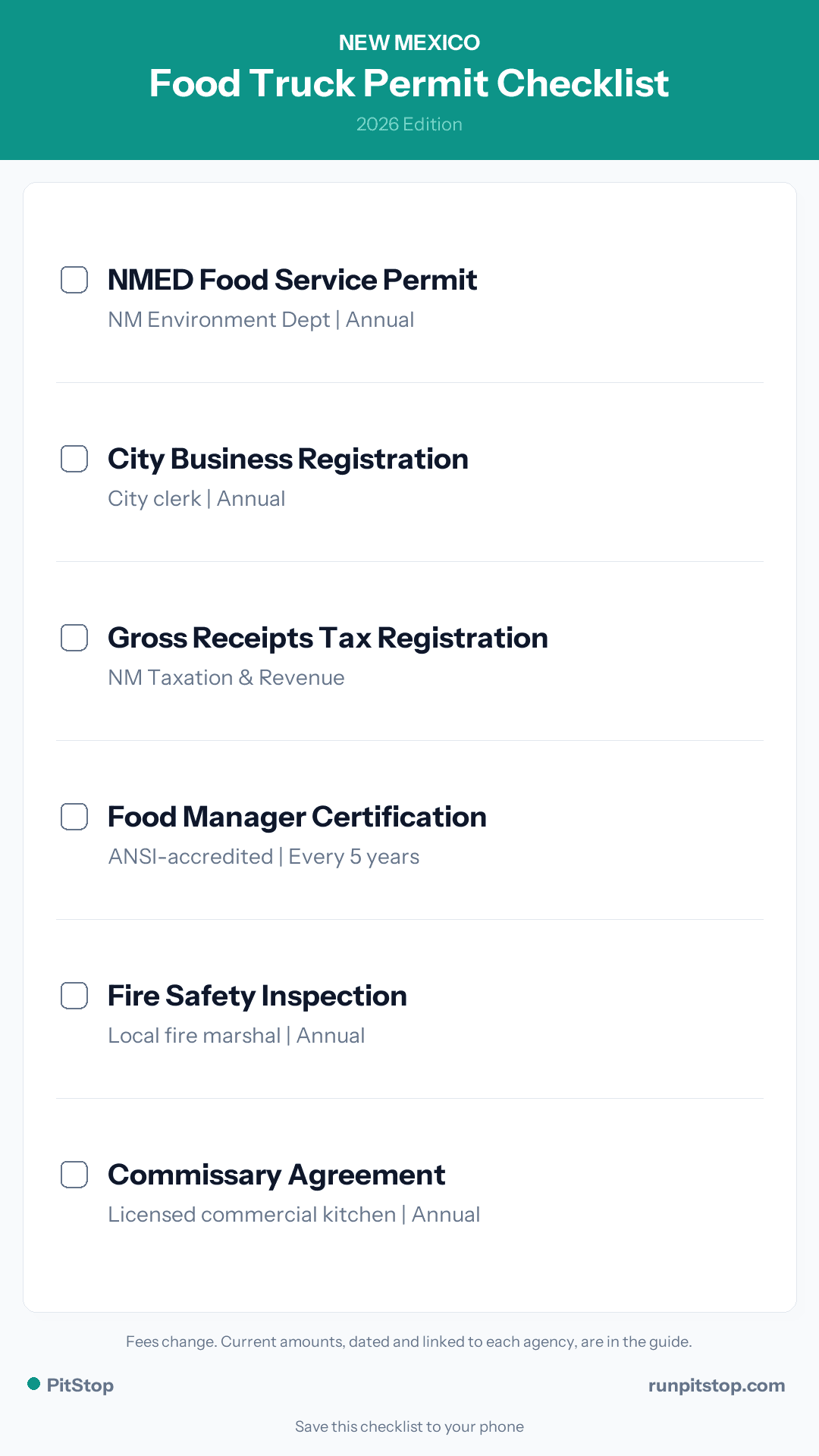 New Mexico Food Truck Permit Checklist - 2026