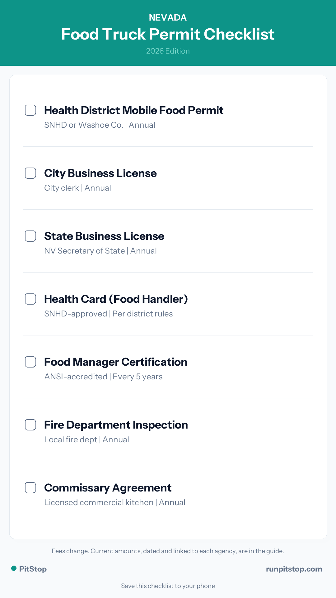 Nevada Food Truck Permit Checklist - 2026
