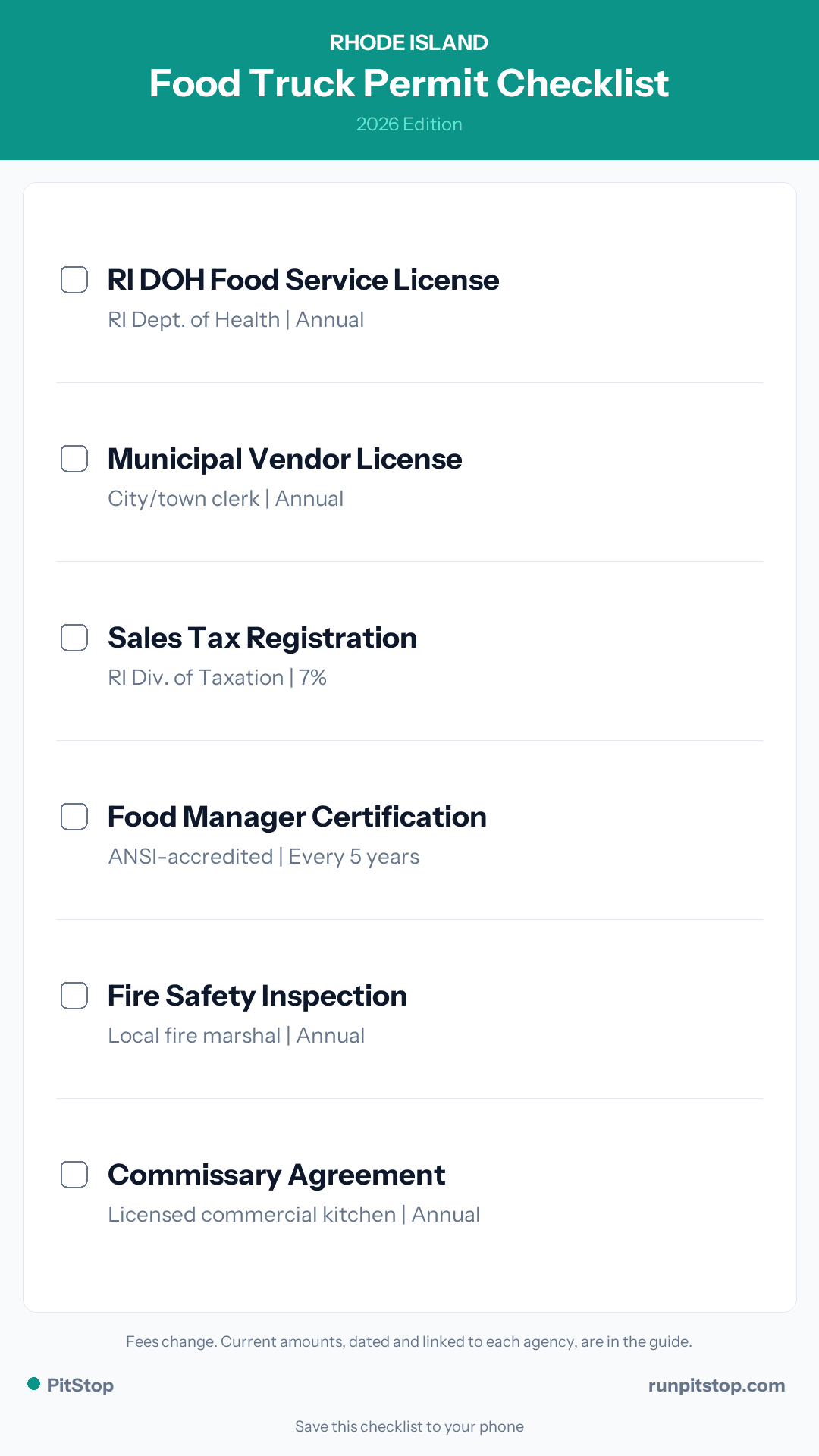 Rhode Island Food Truck Permit Checklist - 2026