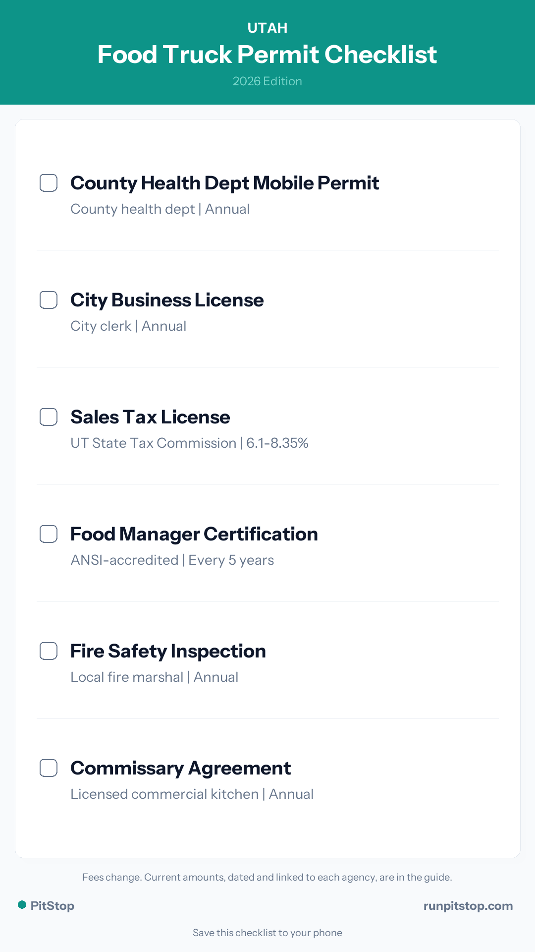 Utah Food Truck Permit Checklist - 2026
