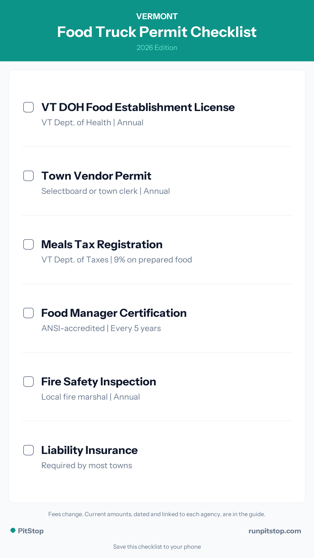 Vermont Food Truck Permit Checklist - 2026
