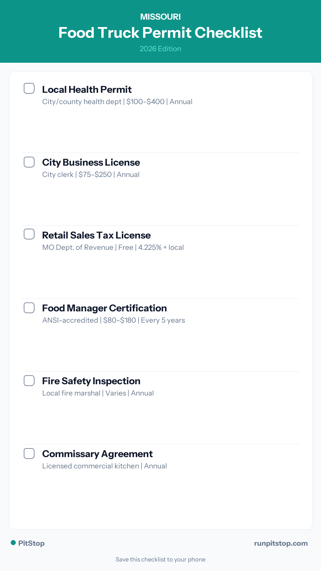 Missouri Food Truck Permit Checklist — 2026