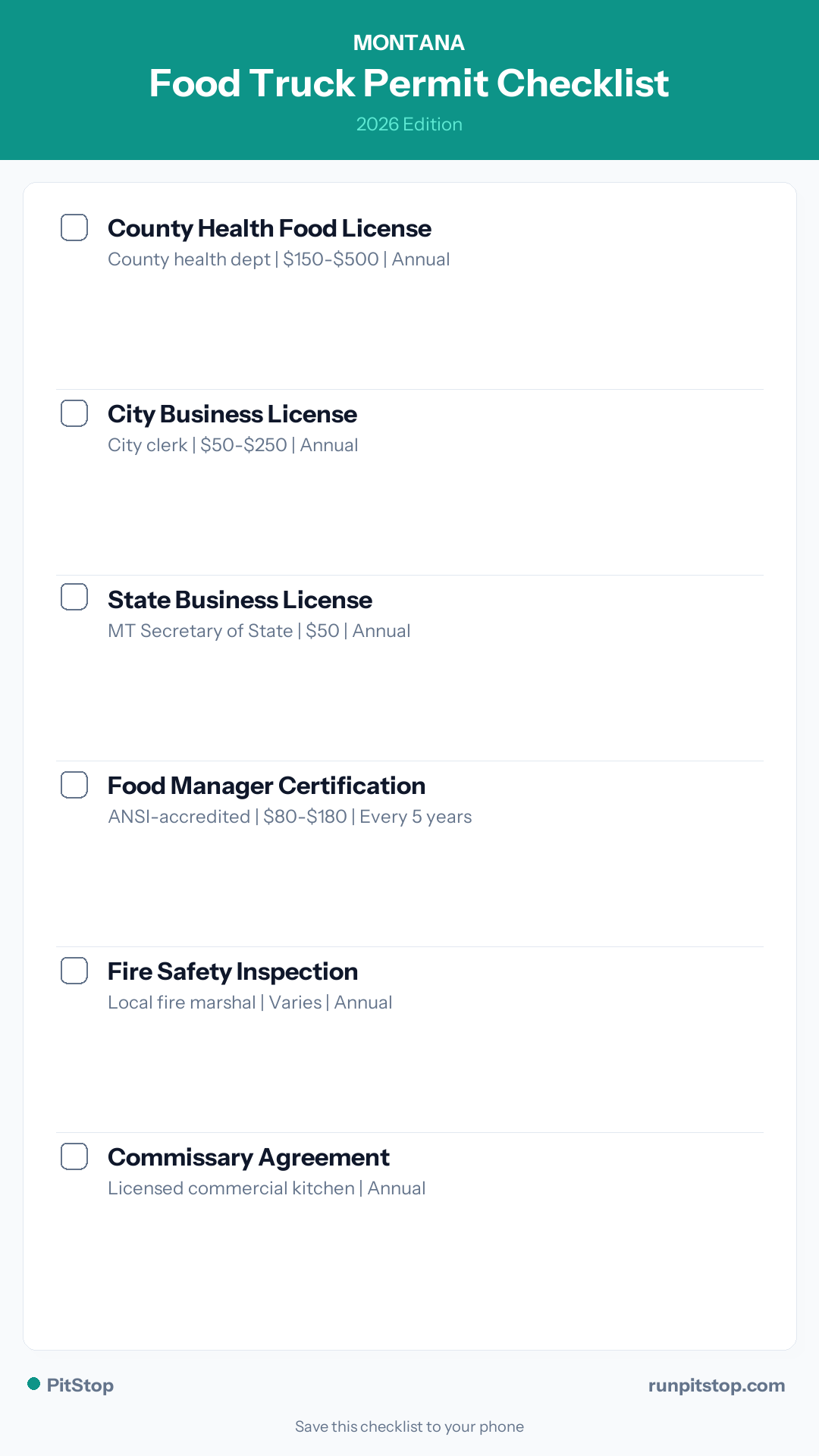 Montana Food Truck Permit Checklist — 2026