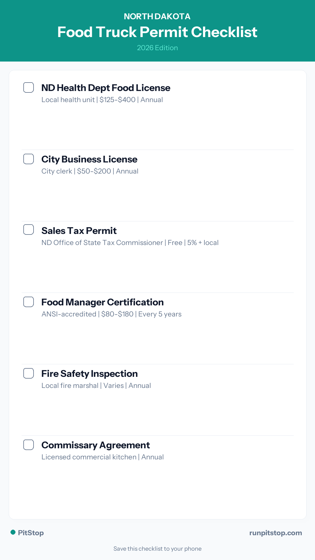 North Dakota Food Truck Permit Checklist — 2026