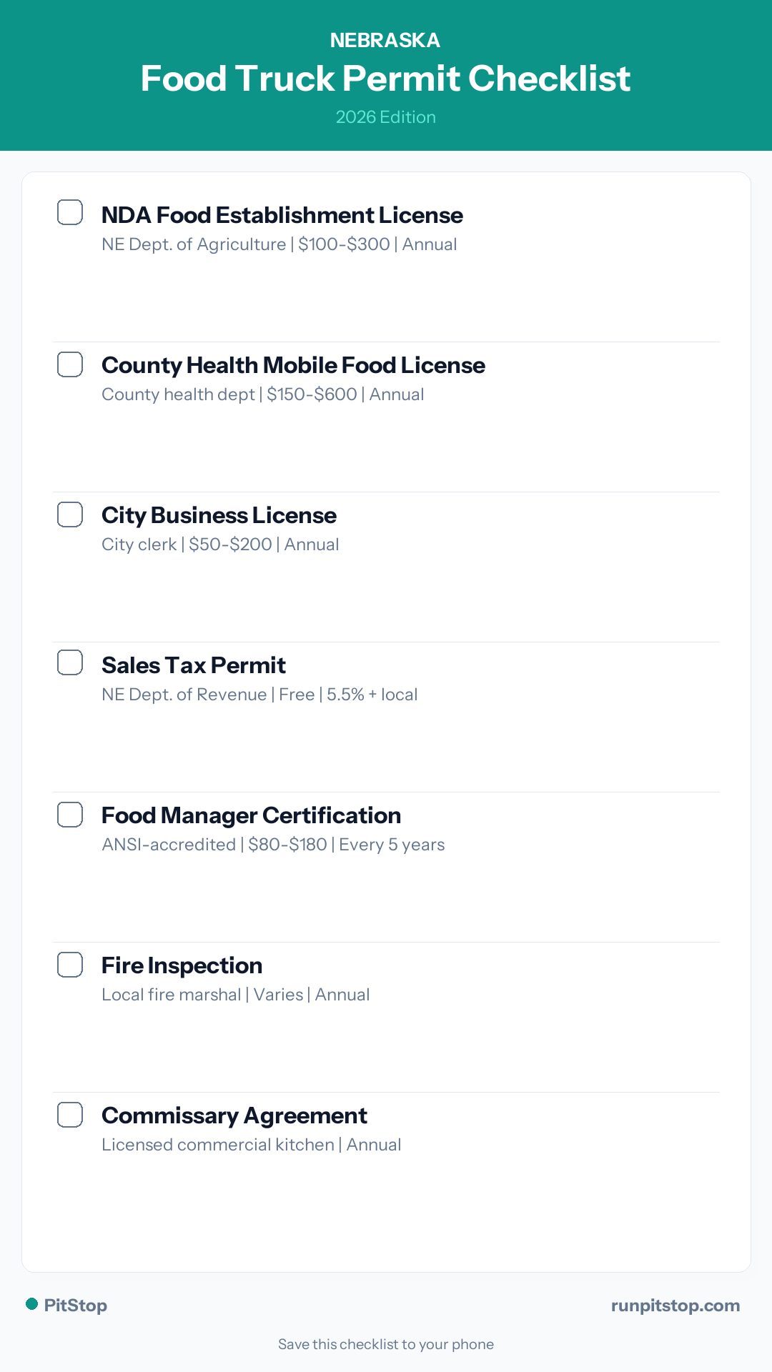 Nebraska Food Truck Permit Checklist — 2026