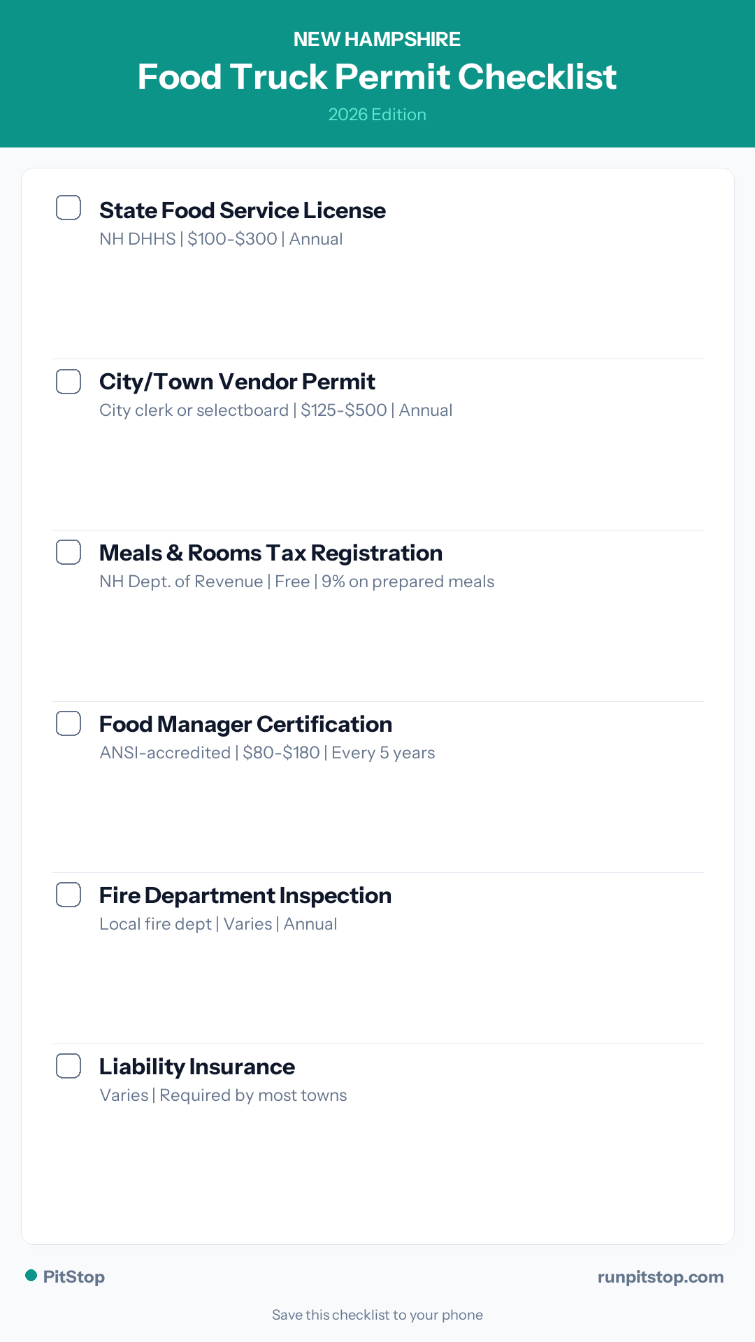 New Hampshire Food Truck Permit Checklist — 2026