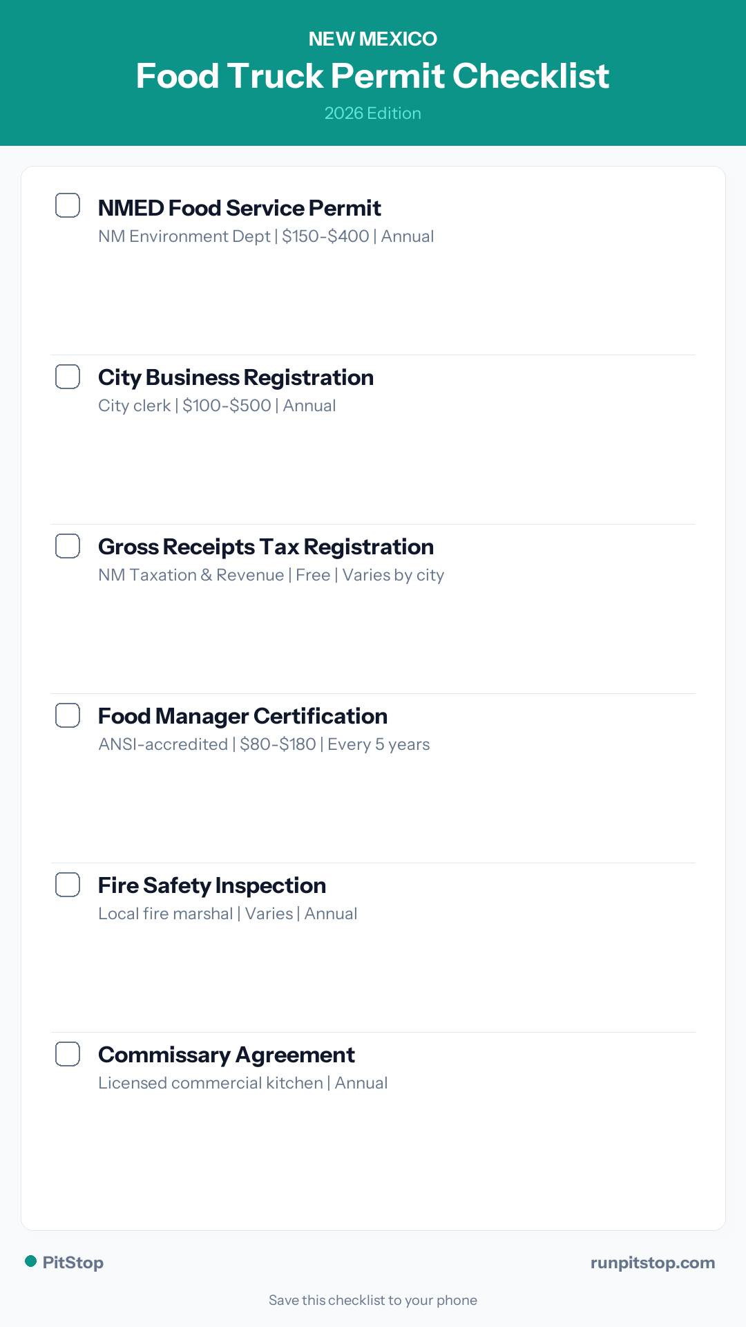 New Mexico Food Truck Permit Checklist — 2026