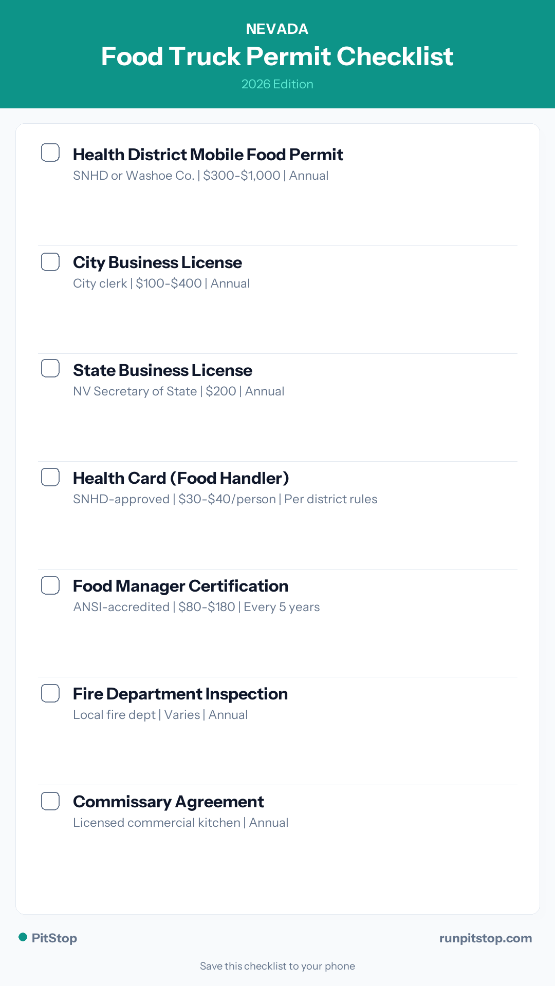 Nevada Food Truck Permit Checklist — 2026