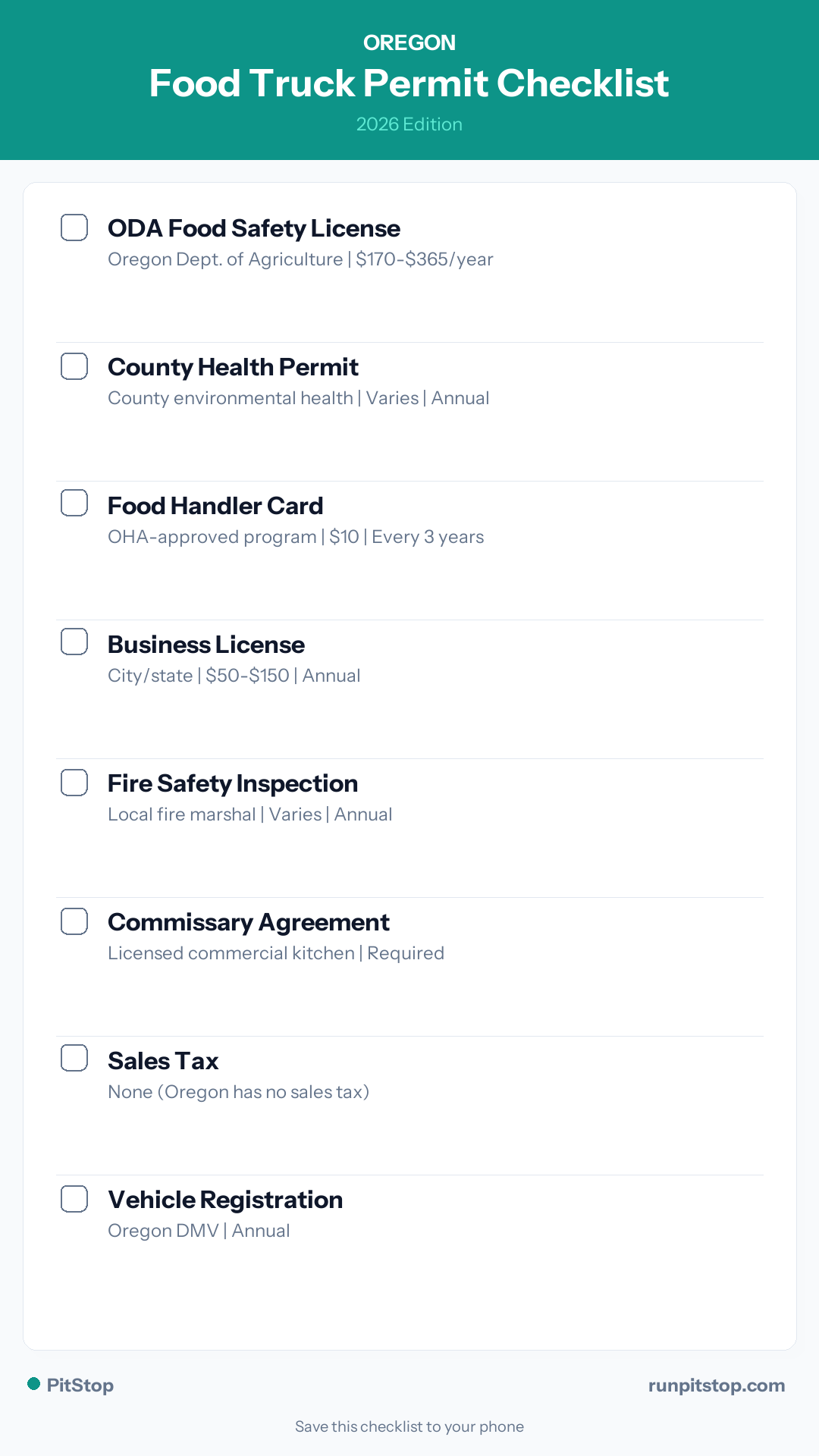 Oregon Food Truck Permit Checklist — 2026
