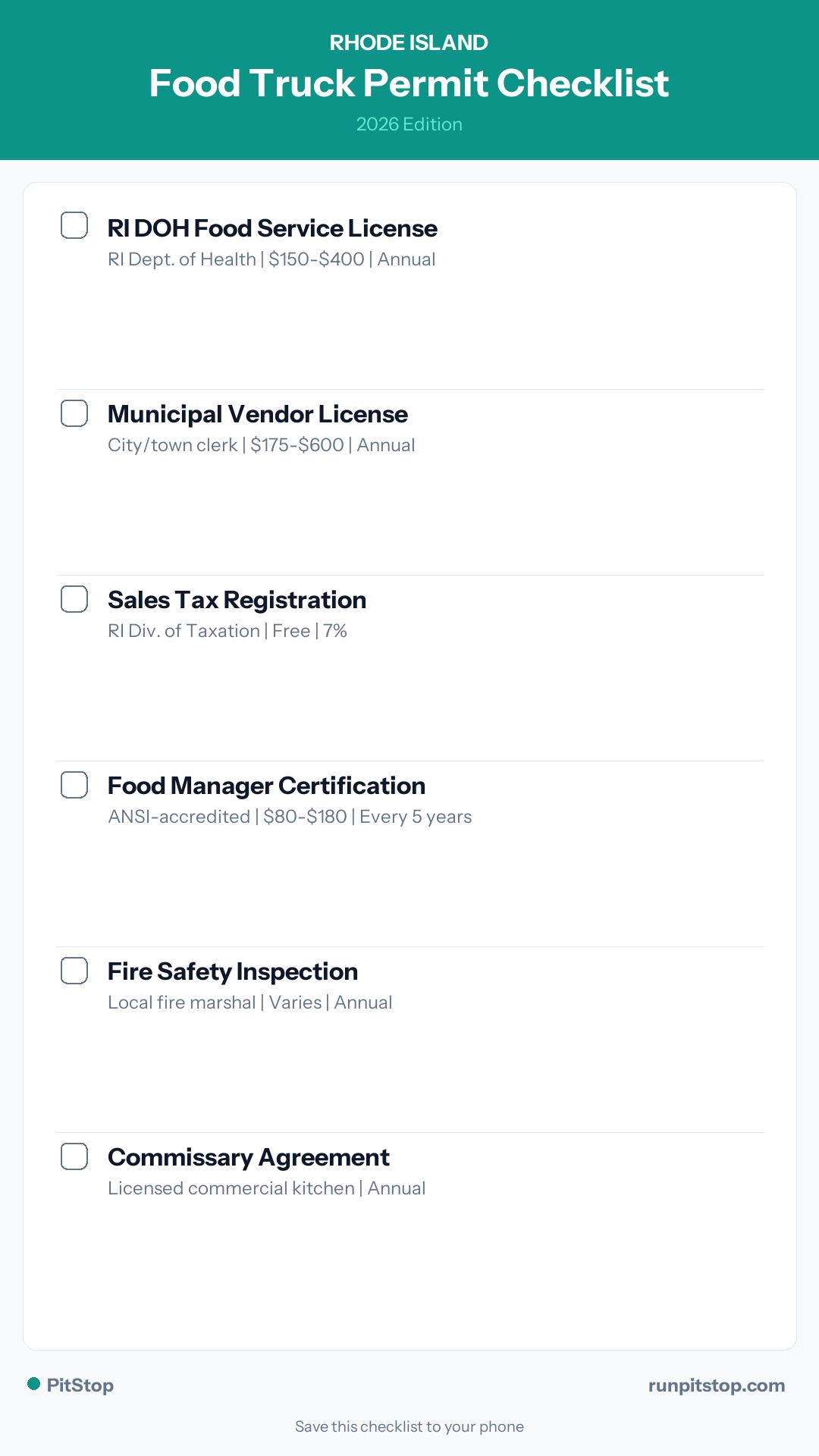 Rhode Island Food Truck Permit Checklist — 2026