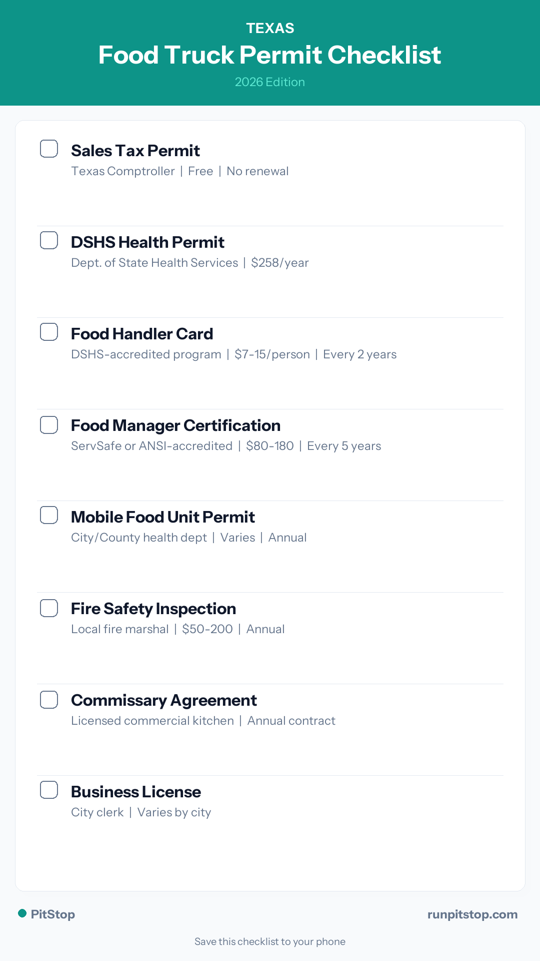 Texas Food Truck Permit Checklist — 2026