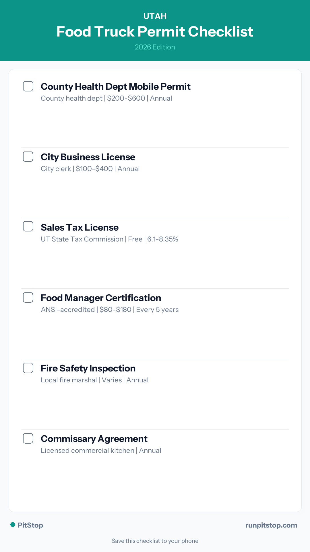 Utah Food Truck Permit Checklist — 2026