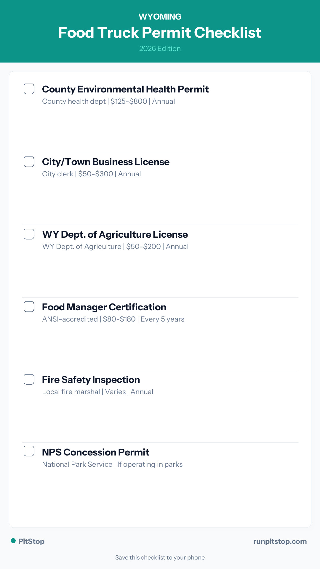 Wyoming Food Truck Permit Checklist — 2026